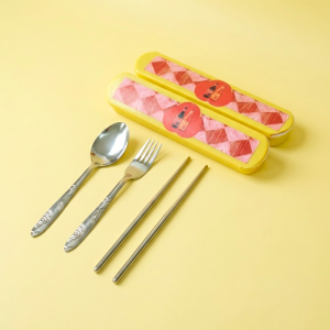 Portable Travel Cutlery Set<br><span style="font-size: 75%;">(Set Sendok Garpu Sumpit Stainless Motif)</span>